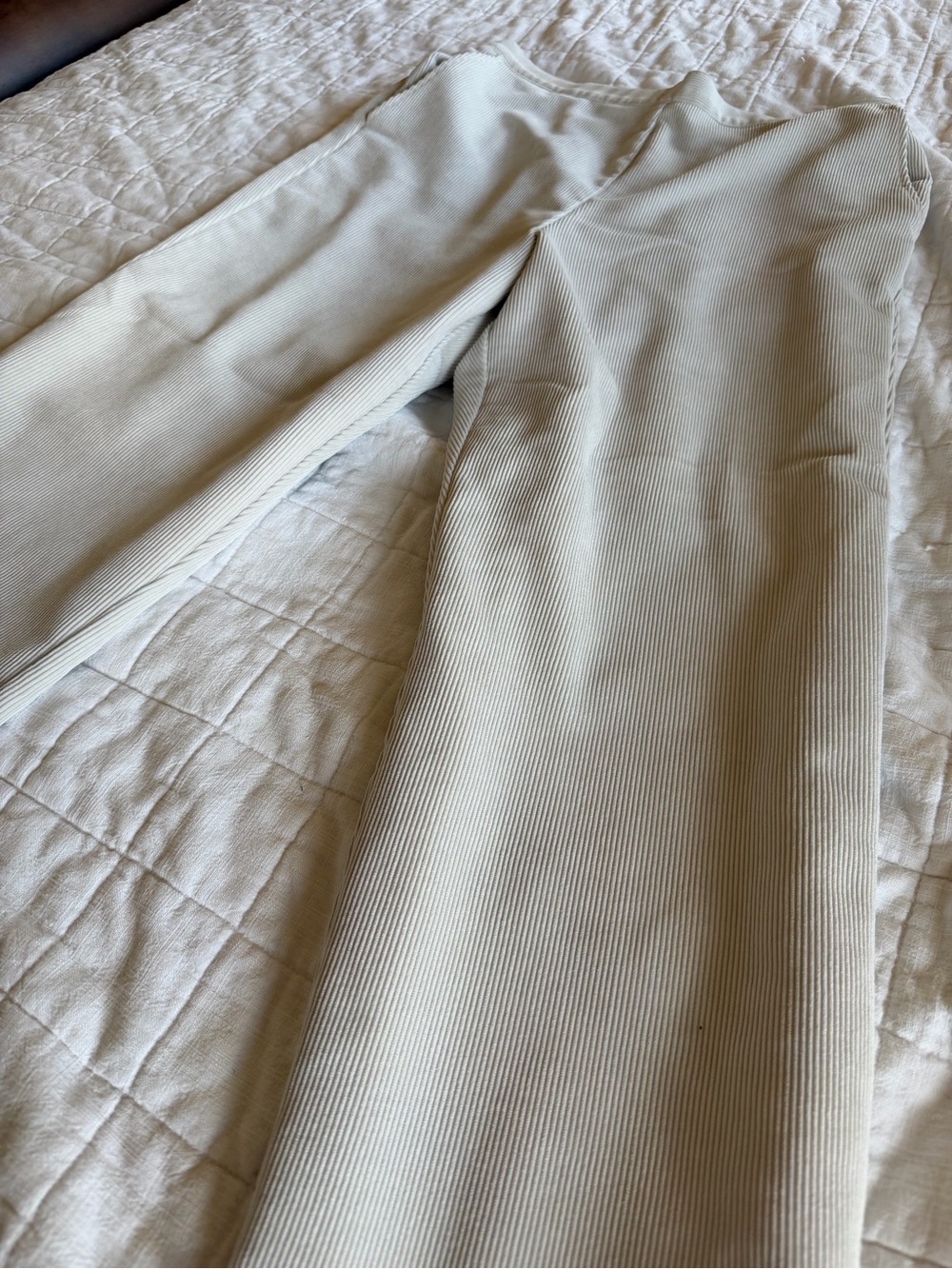 Cream Wide-Leg Ribbed Pants - Picture 2 of 3